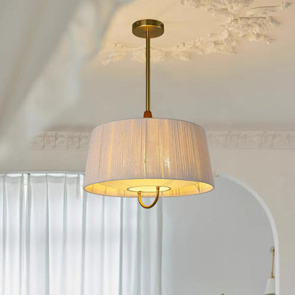 Modern Mid-Century Cylinder Fabric Ash Wood Alloy Hemp Rope Acrylic 3-Light Pendant Light For Living Room