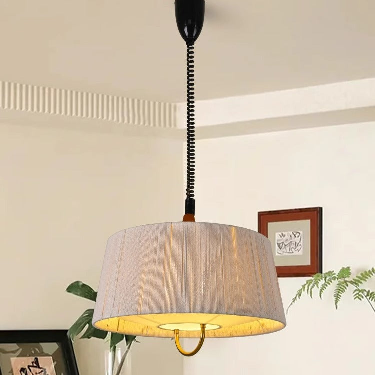 Modern Mid-Century Cylinder Fabric Ash Wood Alloy Hemp Rope Acrylic 3-Light Pendant Light For Living Room