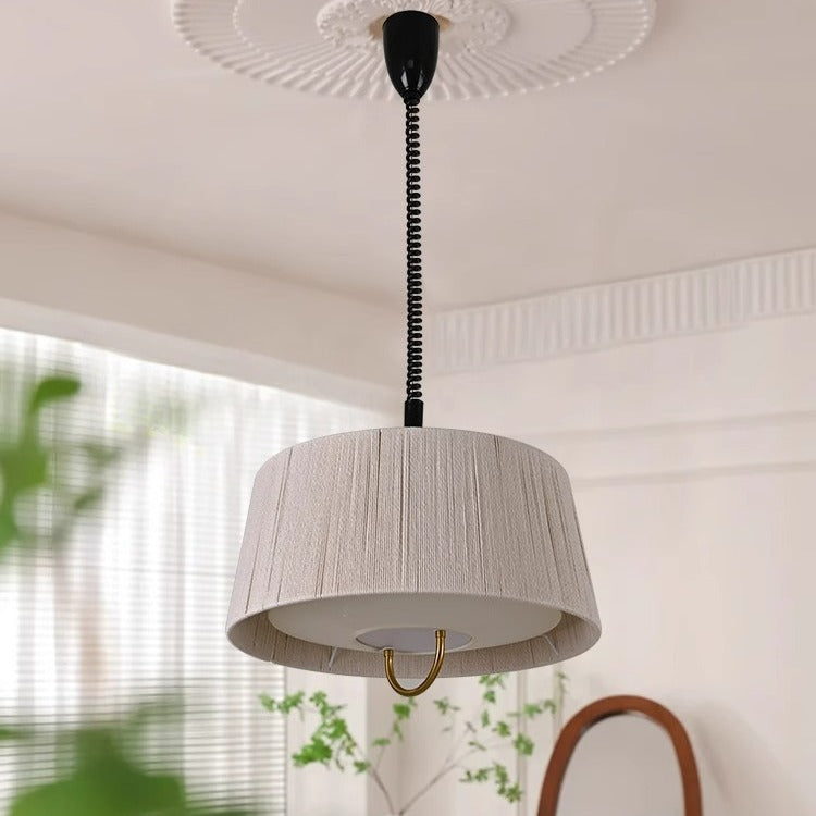 Modern Mid-Century Cylinder Fabric Ash Wood Alloy Hemp Rope Acrylic 3-Light Pendant Light For Living Room