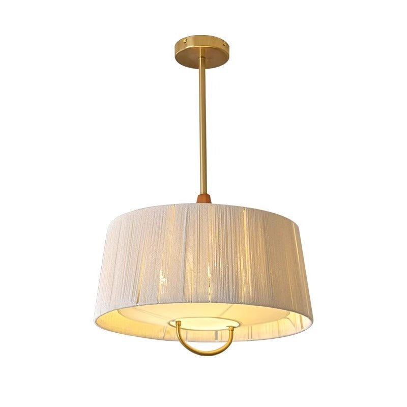 Modern Mid-Century Cylinder Fabric Ash Wood Alloy Hemp Rope Acrylic 3-Light Pendant Light For Living Room