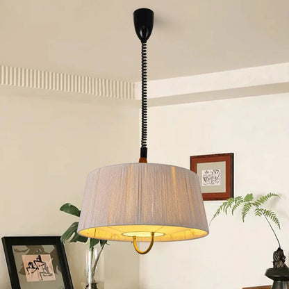 Modern Mid-Century Cylinder Fabric Ash Wood Alloy Hemp Rope Acrylic 3-Light Pendant Light For Living Room