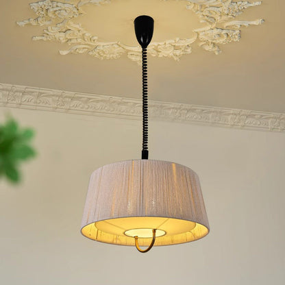 Modern Mid-Century Cylinder Fabric Ash Wood Alloy Hemp Rope Acrylic 3-Light Pendant Light For Living Room