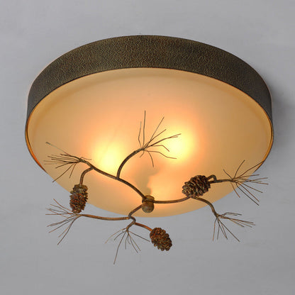Traditional Farmhouse Pine Cone Cylinder Metal Glass 2/3 Light Flush Mount Ceiling Light For Living Room