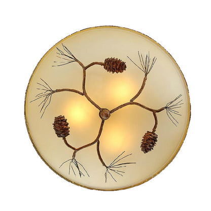 Traditional Farmhouse Pine Cone Cylinder Metal Glass 2/3 Light Flush Mount Ceiling Light For Living Room