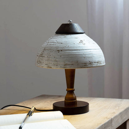Modern Mid-Century Dome Ceramic Wood LED Table Lamp For Bedroom