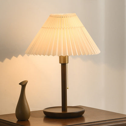 Contemporary Retro Cone Solid Wood Fabric 1-Light Table Lamp For Bedroom