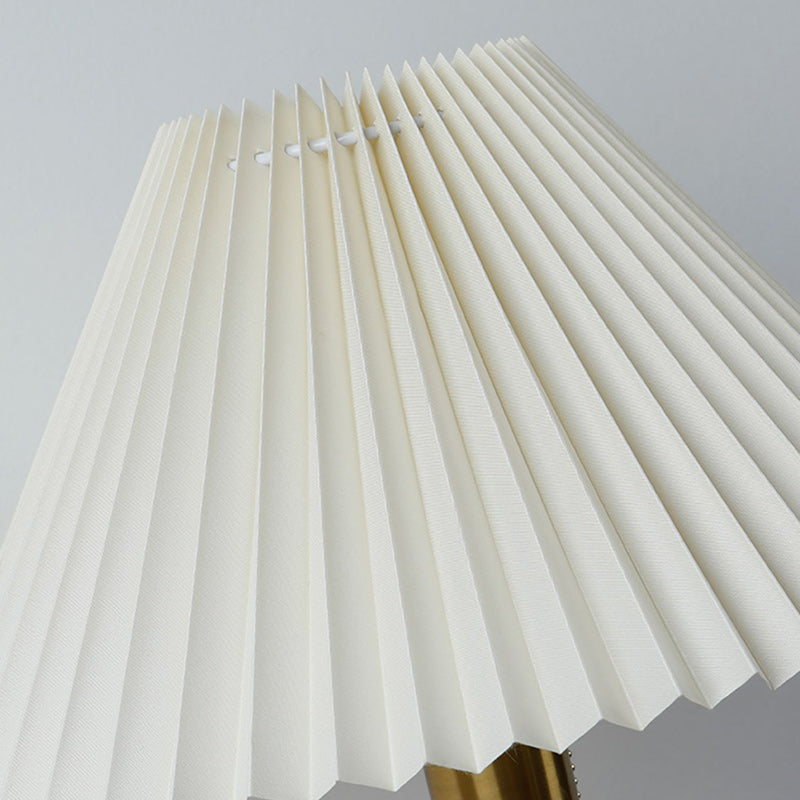 Contemporary Retro Cone Solid Wood Fabric 1-Light Table Lamp For Bedroom