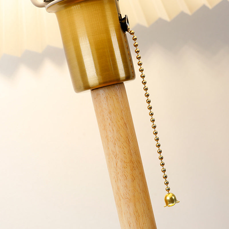 Contemporary Retro Cone Solid Wood Fabric 1-Light Table Lamp For Bedroom