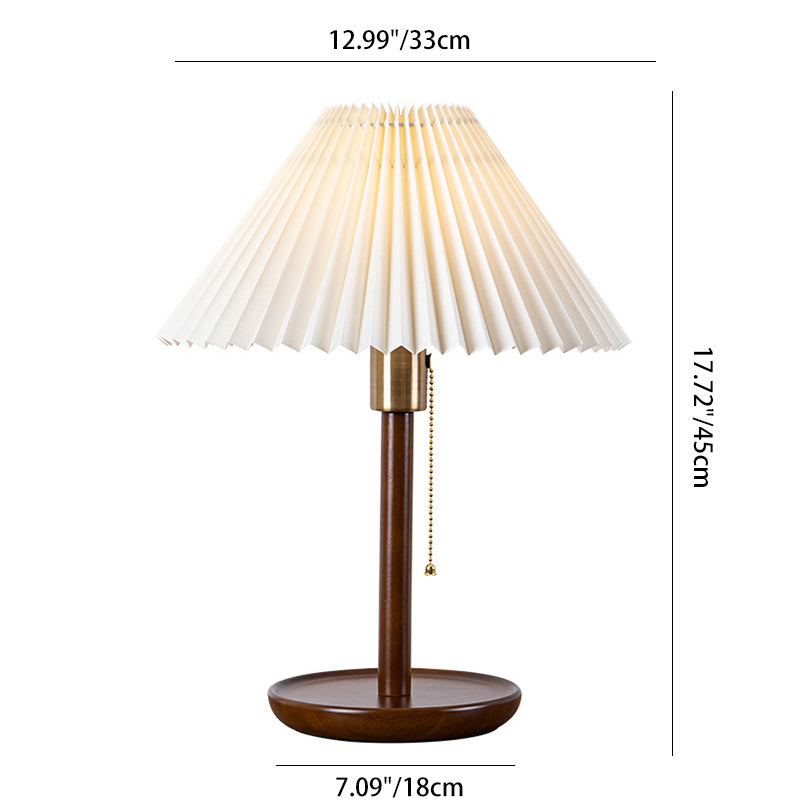 Contemporary Retro Cone Solid Wood Fabric 1-Light Table Lamp For Bedroom