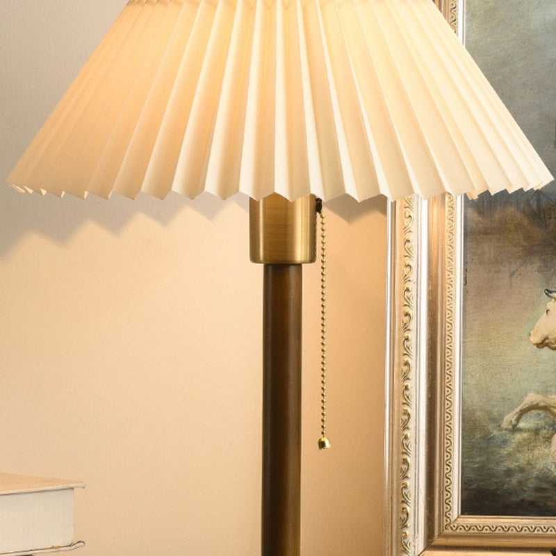 Contemporary Retro Cone Solid Wood Fabric 1-Light Table Lamp For Bedroom