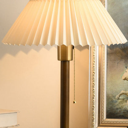 Contemporary Retro Cone Solid Wood Fabric 1-Light Table Lamp For Bedroom