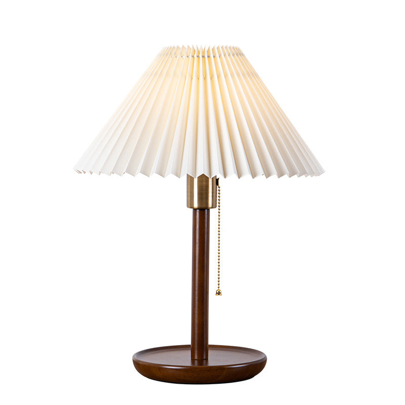 Contemporary Retro Cone Solid Wood Fabric 1-Light Table Lamp For Bedroom
