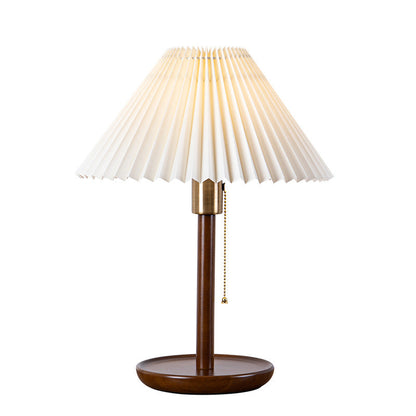 Contemporary Retro Cone Solid Wood Fabric 1-Light Table Lamp For Bedroom