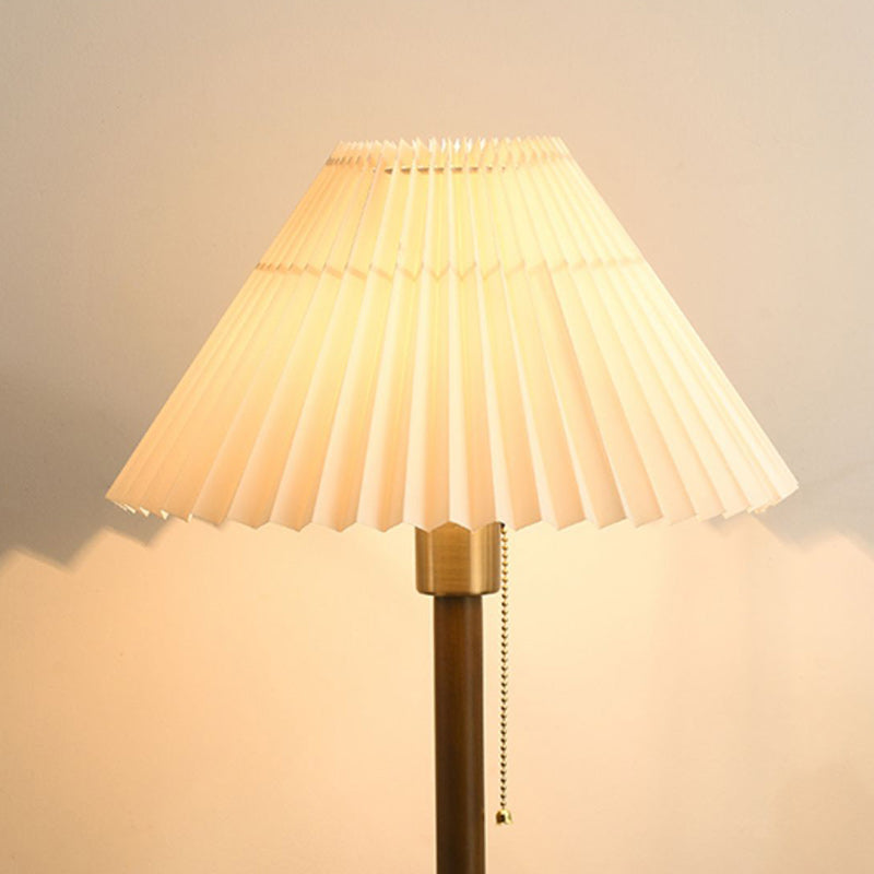 Contemporary Retro Cone Solid Wood Fabric 1-Light Table Lamp For Bedroom