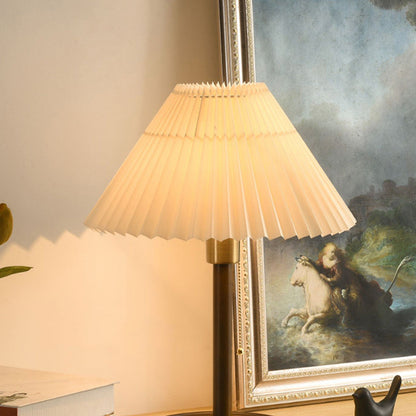 Contemporary Retro Cone Solid Wood Fabric 1-Light Table Lamp For Bedroom