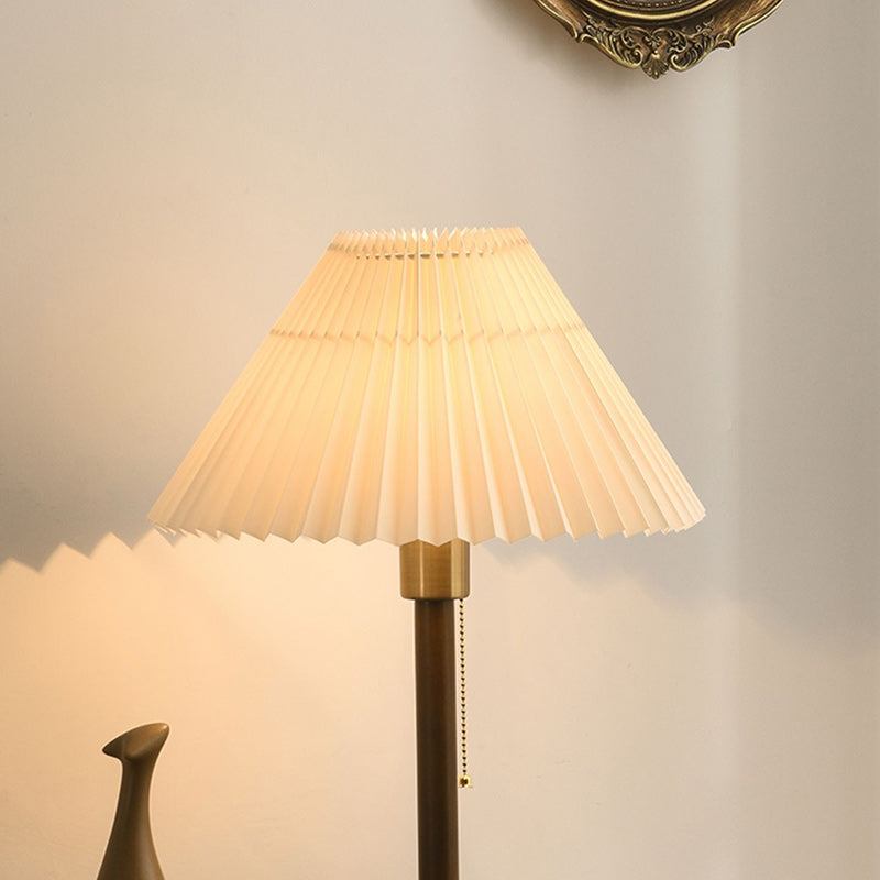 Contemporary Retro Cone Solid Wood Fabric 1-Light Table Lamp For Bedroom