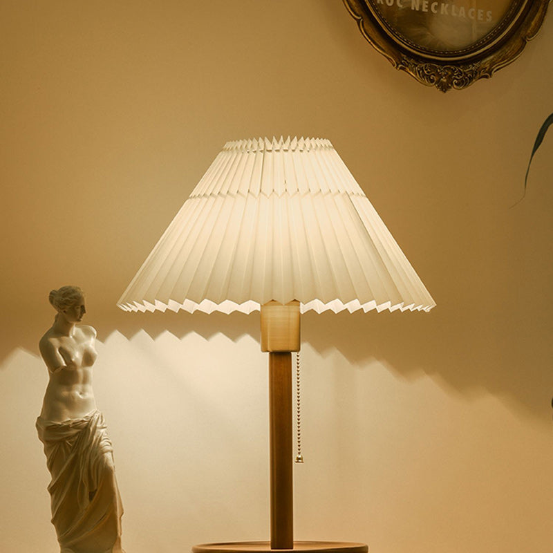 Contemporary Retro Cone Solid Wood Fabric 1-Light Table Lamp For Bedroom