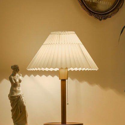 Contemporary Retro Cone Solid Wood Fabric 1-Light Table Lamp For Bedroom