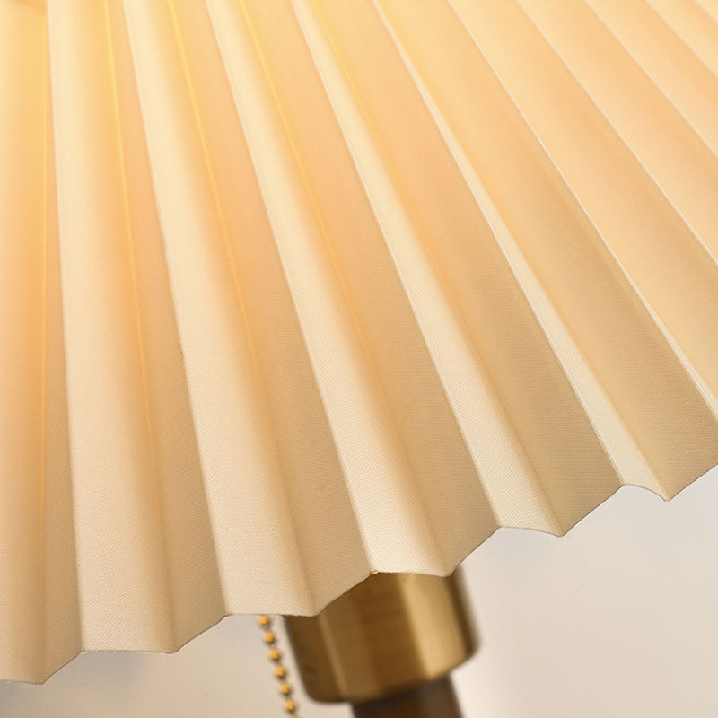 Contemporary Retro Cone Solid Wood Fabric 1-Light Table Lamp For Bedroom