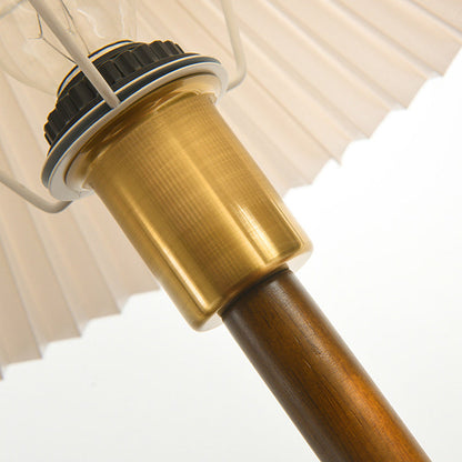 Contemporary Retro Cone Solid Wood Fabric 1-Light Table Lamp For Bedroom