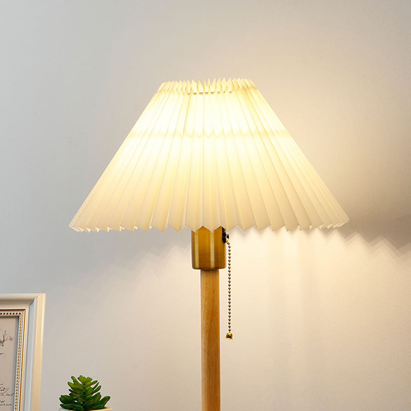 Contemporary Retro Cone Solid Wood Fabric 1-Light Table Lamp For Bedroom