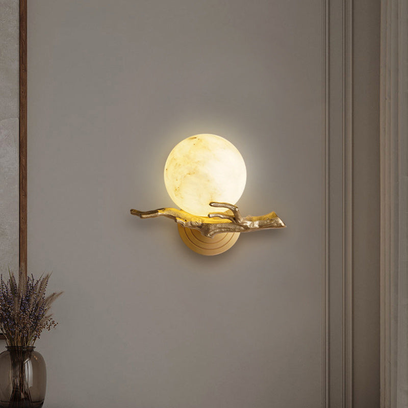 Modern Art Deco Globe Copper Marble LED Wall Sconce Lamp For Bedroom