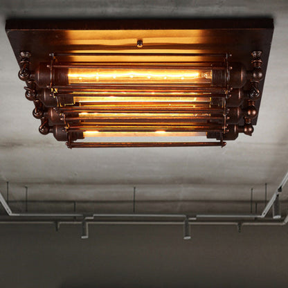 Contemporary Industrial Square Iron Glass 4-Light Semi-Flush Mount Ceiling Light For Bedroom