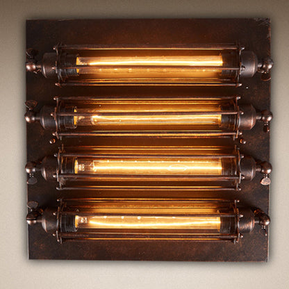 Contemporary Industrial Square Iron Glass 4-Light Semi-Flush Mount Ceiling Light For Bedroom
