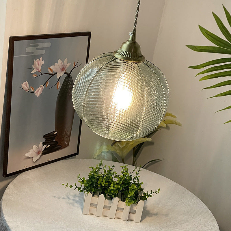 Traditional Rustic Globe Iron Glass 1-Light Pendant Light For Bedroom