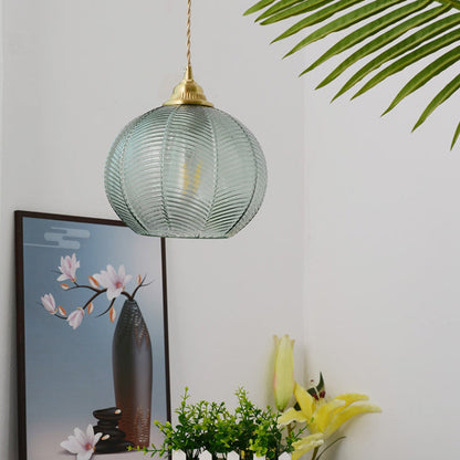 Traditional Rustic Globe Iron Glass 1-Light Pendant Light For Bedroom
