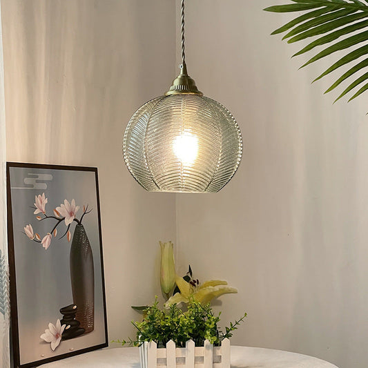 Traditional Rustic Globe Iron Glass 1-Light Pendant Light For Bedroom