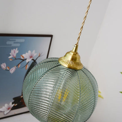 Traditional Rustic Globe Iron Glass 1-Light Pendant Light For Bedroom
