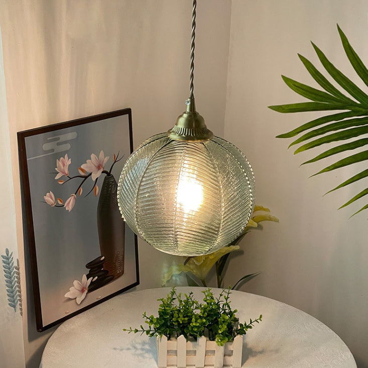 Traditional Rustic Globe Iron Glass 1-Light Pendant Light For Bedroom