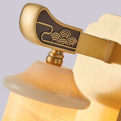 Traditional Chinese Cylinder Copper Jade LED Wall Sconce Lamp For Living Room