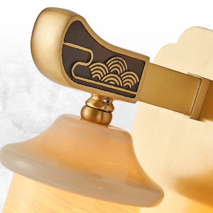 Traditional Chinese Cylinder Copper Jade LED Wall Sconce Lamp For Living Room