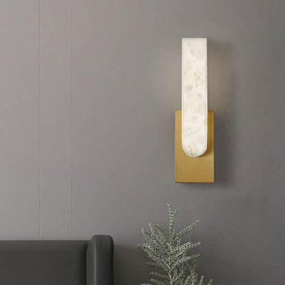 Modern Art Deco Oval Copper Marble LED Wall Sconce Lamp For Bedroom