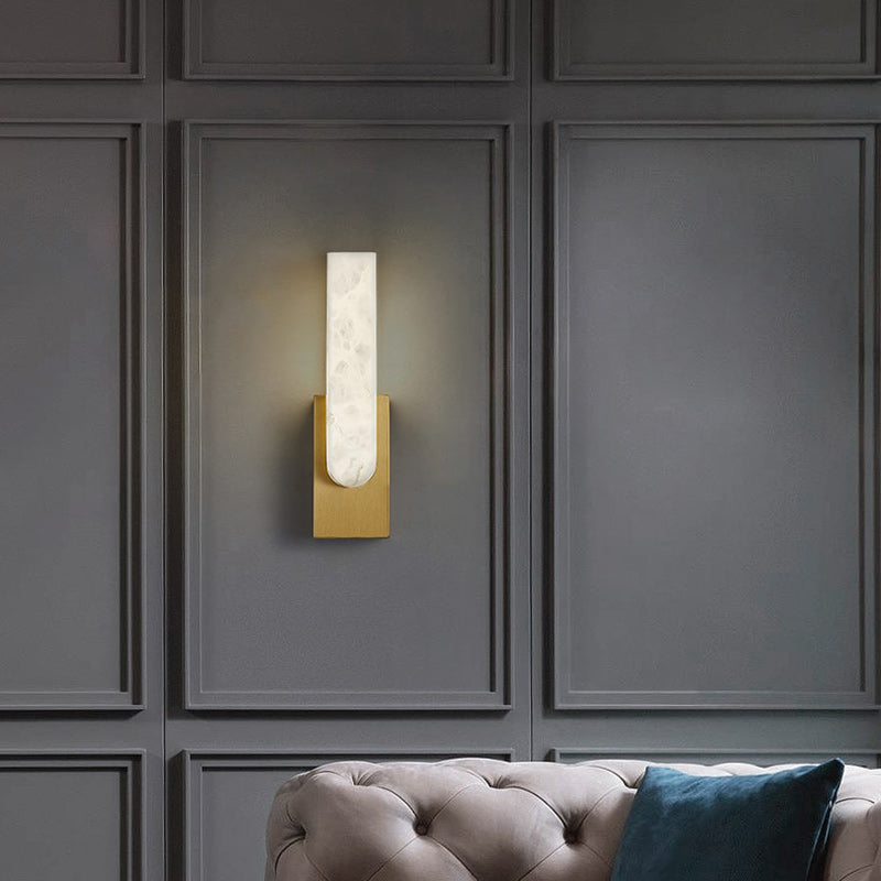 Modern Art Deco Oval Copper Marble LED Wall Sconce Lamp For Bedroom