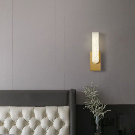 Modern Art Deco Oval Copper Marble LED Wall Sconce Lamp For Bedroom