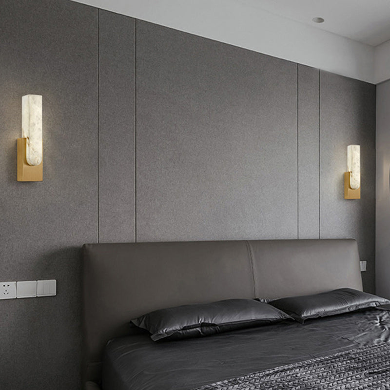 Modern Art Deco Oval Copper Marble LED Wall Sconce Lamp For Bedroom