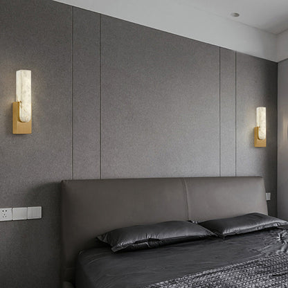 Modern Art Deco Oval Copper Marble LED Wall Sconce Lamp For Bedroom