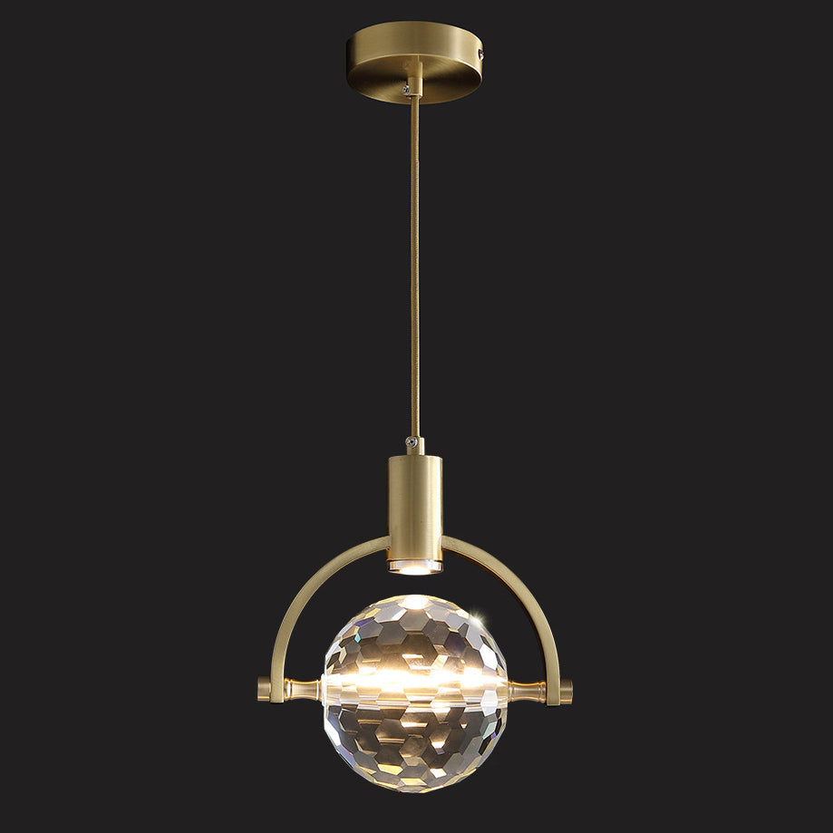 Modern Luxury Spherical Copper Crystal LED Pendant Light For Bedroom
