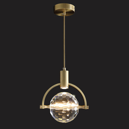 Modern Luxury Spherical Copper Crystal LED Pendant Light For Bedroom