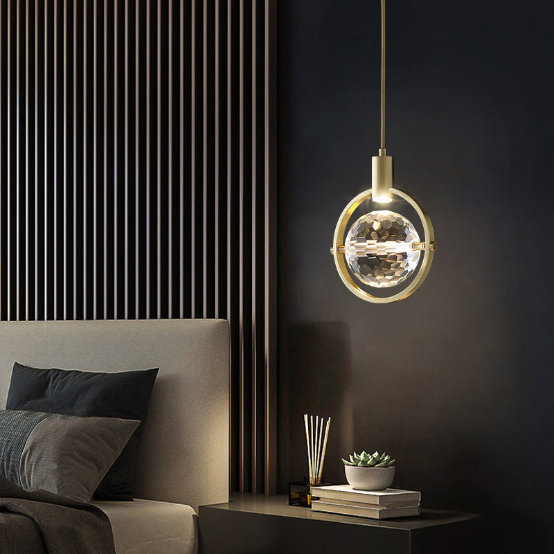 Modern Luxury Spherical Copper Crystal LED Pendant Light For Bedroom