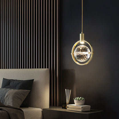 Modern Luxury Spherical Copper Crystal LED Pendant Light For Bedroom