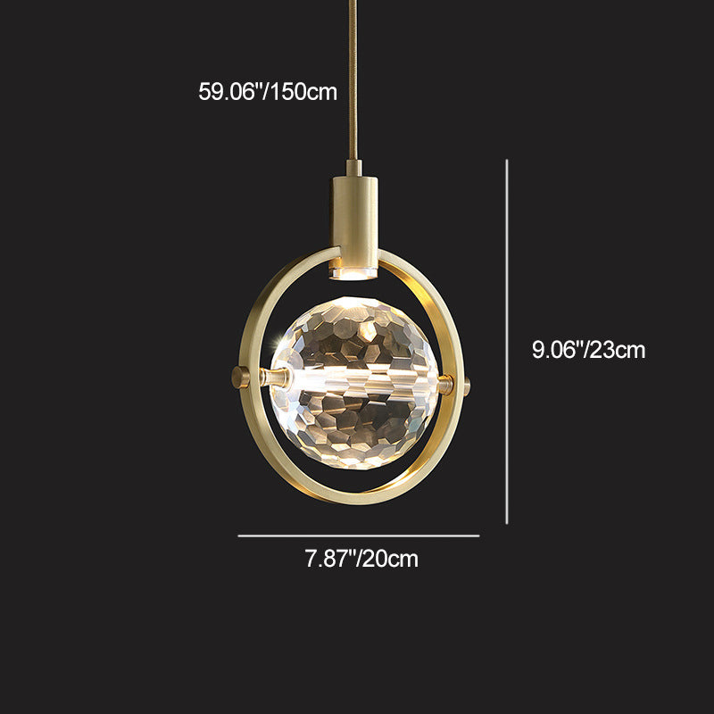 Modern Luxury Spherical Copper Crystal LED Pendant Light For Bedroom