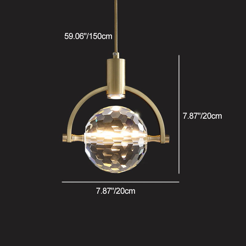 Modern Luxury Spherical Copper Crystal LED Pendant Light For Bedroom