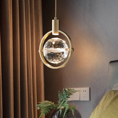 Modern Luxury Spherical Copper Crystal LED Pendant Light For Bedroom
