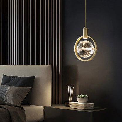 Modern Luxury Spherical Copper Crystal LED Pendant Light For Bedroom
