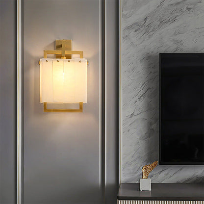 Modern Mid-Century Cube Copper Marble 1-Light Wall Sconce Lamp For Bedroom