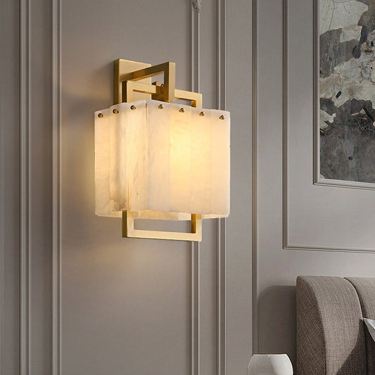 Modern Mid-Century Cube Copper Marble 1-Light Wall Sconce Lamp For Bedroom